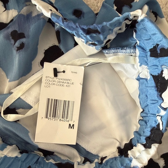 DKNY Blue and Black Silk Blend Floral Cropped Pants M New - Picture 3 of 8